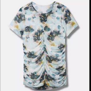 Stretch Mesh Crew Neck Ruched Top NWT